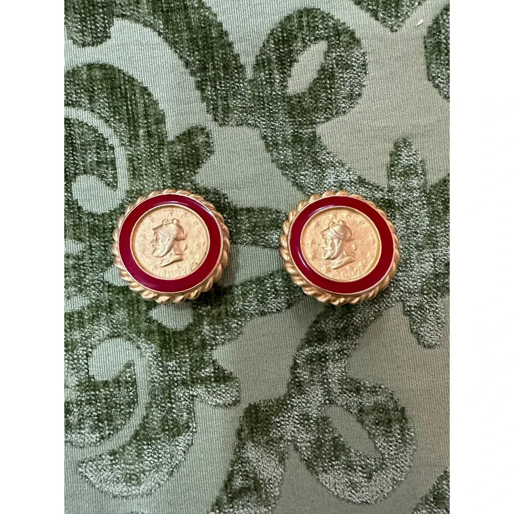 Unbranded Roman Coin Clip On Earrings Women OS Gold‎ Red Good Vintage Enamel